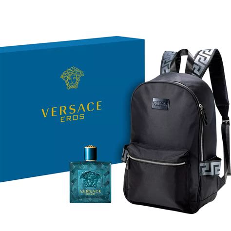 versace backpack blue gift set|Versace cologne gift set.